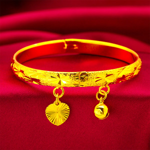 Classic Star Carved Dubai <strong>Copper</strong> <strong>Bangle</strong> for Mom and Baby 24K Yellow Gold Plated Trendy Middle Eastern Brides Fashion Gift - Product Image 5