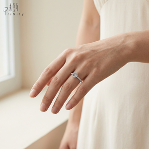 Anillo de compromiso semimontado con halo de diamantes naturales y oro macizo de 18 quilates, diseño clásico, proveedor de Hong Kong, para mujer, boda - Product Image 5