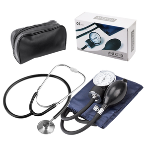 Esfigmomanómetro aneroide manual médico con piezas de repuesto, estetoscopio, reloj medidor, tipo brazalete, máquina monitor de presión arterial alta, metálico - Product Image 1