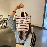 Tas Bento Box Kanvas Cetak Kerut Warna-warni Grosir, Lucu dan Segar, Dua Pegangan, Tas Tangan Model Bucket Berkualitas Tinggi