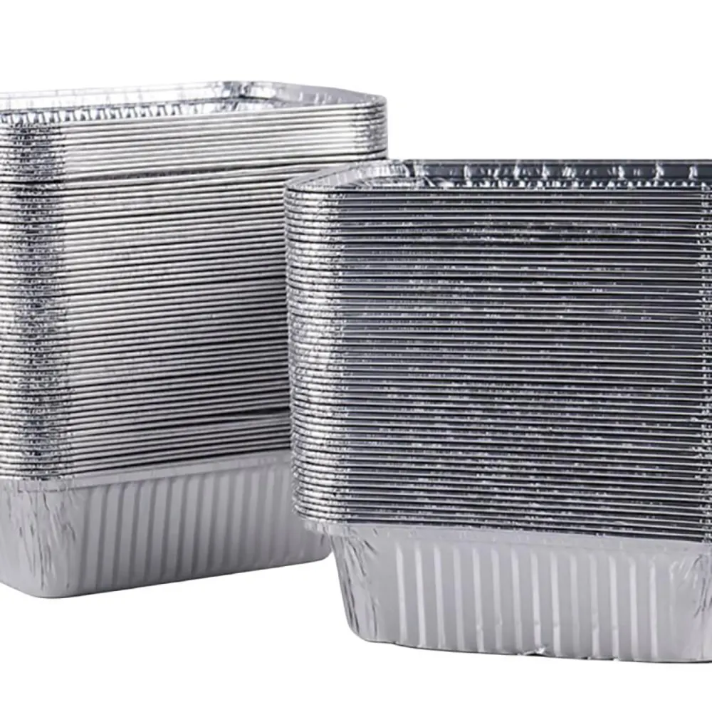 Toptan özel dikdörtgen gümüş 305ml gıda sınıfı tek kullanımlık öğle yemeği kutusu paket yiyecek tepsisi barbekü pişirme alüminyum folyo konteynerler