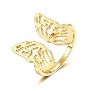 แหวนเปิดรูปผีเสื้อชุบทอง 18K สไตล์ทันสมัย ทำจากสแตนเลส เหมาะสำหรับเป็นของขวัญในงานปาร์ตี้ ดีไซน์เรียบง่าย น้ำหนักเบา แรงบันดาลใจจากวินเทจ - Product Image 1