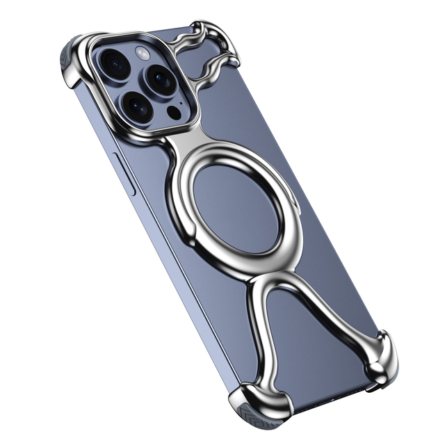 2024 New No Border Design Luxury Shockproof Wireless Charging Aluminum Alloy Mobile Phone Cases for 15 Pro Max/14/13