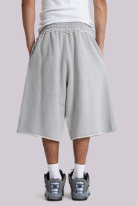 Pantaloncini da Uomo in Felpa Pesante di Alta Qualità con Orlo Grezzo, <span class=keywords><strong>Gamba</strong></span> Larga <span class=keywords><strong>e</strong></span> Lunga, Stile Streetwear - Product Image 3