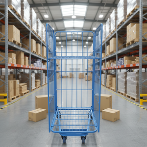 Chariots <span class=keywords><strong>de</strong></span> manutention pliables en métal robuste pour entrepôt, chariots <span class=keywords><strong>de</strong></span> stockage pour le commerce <span class=keywords><strong>de</strong></span> détail, conteneurs <span class=keywords><strong>de</strong></span> stockage, cages à roulettes en treillis métallique - Product Image 3