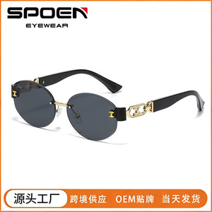 Retro Oval <b>Sunglasses</b> Half Rim <b>Gradient</b> Lenses UV400 For Women Driving Style - Product Image 5