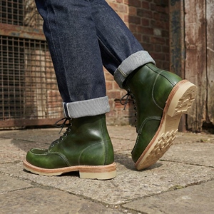 Stivali Chelsea da uomo personalizzati verde <span class=keywords><strong>smeraldo</strong></span> con punta tonda e lacci, stile western a metà polpaccio, in pelle cerata lucida, con suola cucita, casual - Product Image 2