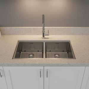 Fregadero Doble para Cocina, 28x19, de Acero Inoxidable 50/50, Acabado Cepillado, Rectangular, para Instalar Bajo Encimera - Product Image 2