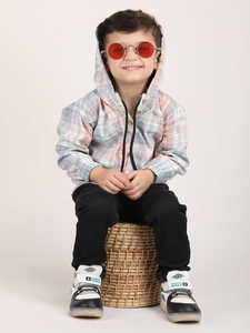 Chaqueta con Capucha a Cuadros Pastel para Niños con Cierre Frontal y Pantalones Negros, Conjunto Casual y Ligero para Niños Pequeños - Product Image 5