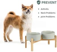 Gamelle surélevée en céramique solide pour chien/chat avec support en bambou, anti-fuite et anti-déversement, pour protéger le cou et les vertèbres – Gamelle d'amour pour chiens