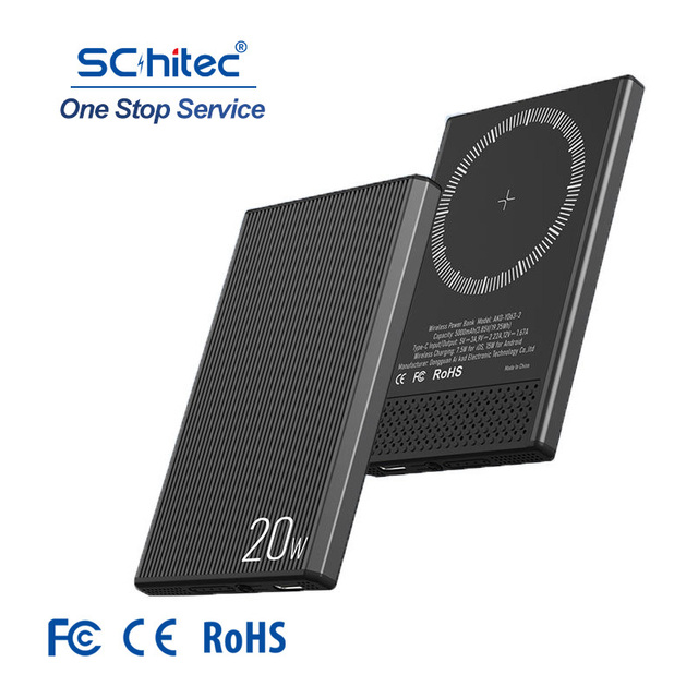 Schitec Ultra Small Magnet Wireless Power Bank 5000mah Aluminum Alloy Safe Charging Power Travel Charger for Mobile Device