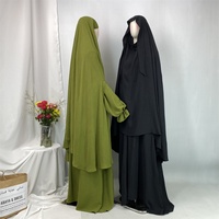 Ensemble Abaya de Prière Modeste pour l'Aïd, en Crêpe Bulle, avec Khimar Long à Trou Latéral et Manches Élastiques, Robe avec Poches, Ensemble 2 Pièces pour Femme 6778+2339