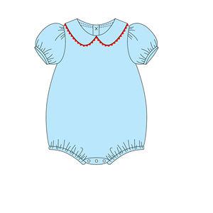 ملابس أطفال حديثي الولادة من القطن 100%: سالوبيت بناتي بتصميم بابل وياقة بيتر بان مطرزة مع حواف وربطة عنق حمراء - Product Image 2