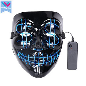 Navidad Fiesta de Halloween Máscaras EE. UU. Dólar EL Máscara LED Brillante Intermitente PVC Plástico 10 Colores Mueca ligera Diseño sangriento - Product Image 6