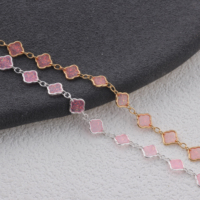Rantai Emas Lapis 14K Romantis 3+1 Model Clover Berlapis Enamel Pink untuk Pembuatan Perhiasan Kalung dan Gelang Permanen DIY