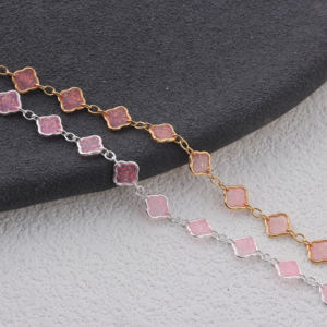 Catena Romantica in Oro 14K Placcato con <span class=keywords><strong>3</strong></span>+1 Maglie a Quadrifoglio Smaltate Rosa per Creazione di Gioielli Fai-da-Te, Collane e Bracciali Permanenti - Product Image 4