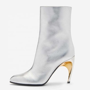 New Hook Shaped Heels Women Thigh High <b>Booties</b> Side Zipper Solid Long Boots Sexy Dress Stiletto Ankle Shoes - Product Image 1