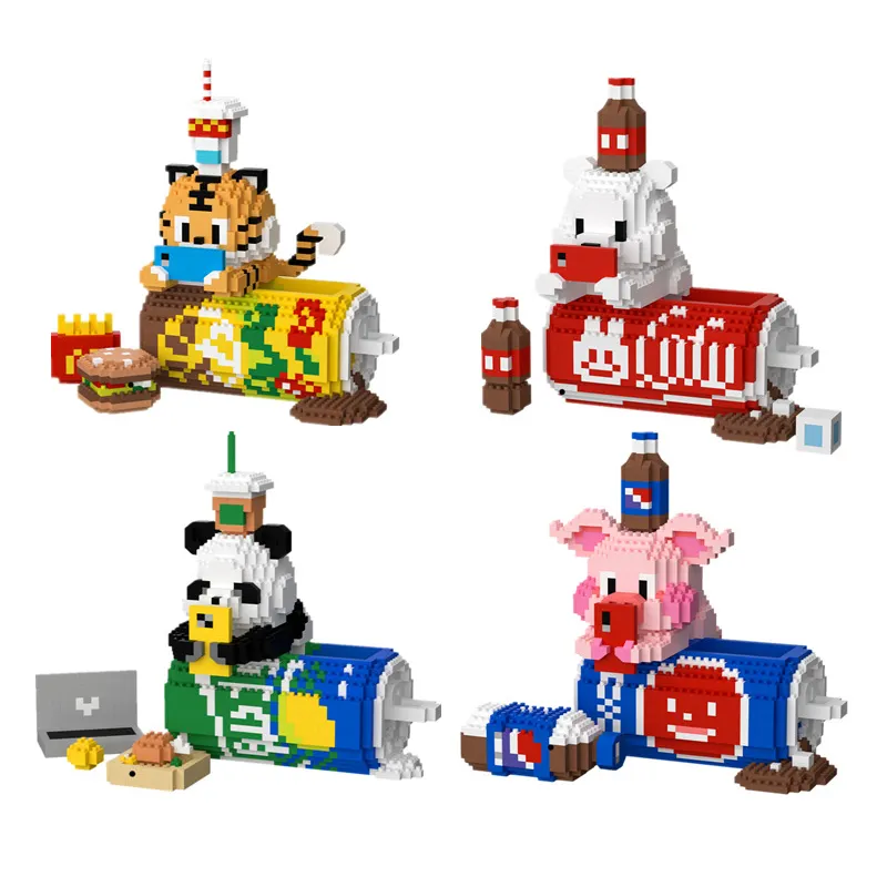 Collection Toys Animal Figures Blocks Panda Pig Tiger Micro Block Educational DIY Kids Toys Polar Bear Christmas Birthday Gift