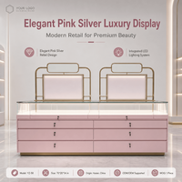 Exhibidor de Cosméticos Moderno Rosa, Personalizable, Multiusos, Duradero, Fácil de Limpiar, con Iluminación LED, Servicio ODM OEM, para Venta Minorista de Productos de Belleza