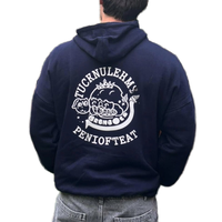 Sweat à capuche bleu marine avec imprimé graphique au dos, en molleton de coton épais, coupe ample, style streetwear pour homme