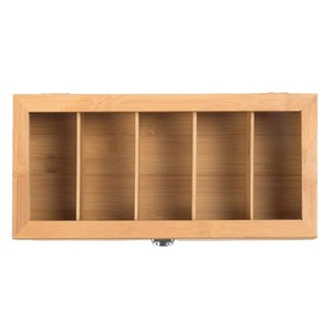 Wooden Tea Storage Box With Compartments Flip Top Lid Natural <b>Wood</b> Color Rectangle Office <b>Desk</b> Organizer - Product Image 5