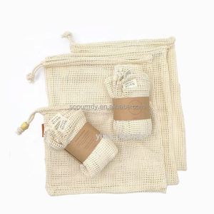 Sac de courses en filet de coton réutilisable avec logo personnalisé, couleurs naturelles beige arc-en-ciel, sac à fruits en filet promotionnel - Product Image 3
