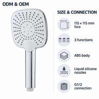 Pommeau de douche portatif ABS à 3 fonctions 115 x 115 mm avec buses en silicone Y10059