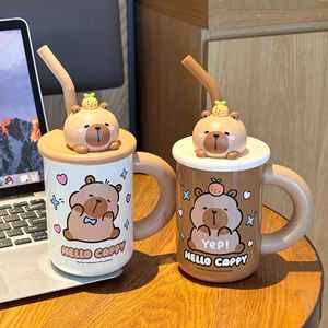 Taza Aislada Hello Cappy de 470 ml, Color Marrón, con Tapa de Oso y Pajita para Café y Té - Product Image 2