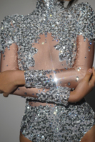 Combinaison en strass or et argent pour femmes, tenue de drag queen, costume de danseuse Gogo, justaucorps de pole dance, combinaison courte une pièce