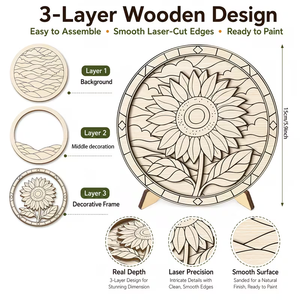Set Artistico in Legno a Tre Strati Personalizzato OEM ODM, Kit di Pittura Girasole a Strati Tagliato al Laser, Set Decorativo da Parete all'Ingrosso - Product Image 3