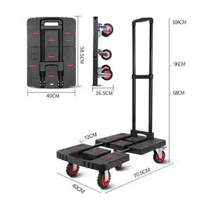 BAOYU Foldable Luggage Platform Trolleys Heavy Duty Plastic Trolley Folding Hand Carts & Trolleys