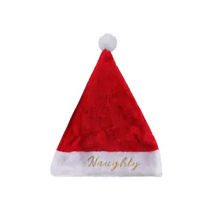 新款圣诞冬帽装饰刺绣毛绒红色圣诞老人帽子创意标志成人圣诞帽