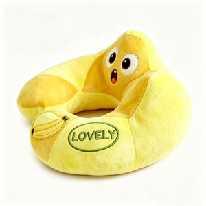 Almohada de Viaje en Forma de U con Diseño de Plátano de Ojos Grandes, Personalizada con Bordado 'LOVELY' y Patrón de Plátano, Suave y Cómoda - Product Image 3