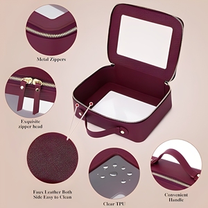 Sac de Maquillage <span class=keywords><strong>en</strong></span> Similicuir PVC Haut de Gamme Royal Fair avec Panneau Transparent pour Préparation Nuptiale, Voyages d'Affaires, Femmes - Product Image 3