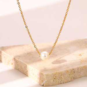 Collar de perlas sencillo estilo coreano para mujer, cadena de clavícula de moda para influencers, joyería que no se desvanece, que realza el temperamento. - Product Image 4