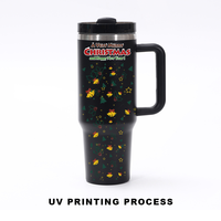 Tasse de voyage de Noël gravée au laser personnalisée 20oz 30oz 40oz gobelet en acier inoxydable blanc 40oz avec poignée 2.0 et couvercle en paille