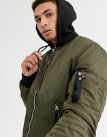 KY Homme Jaket Col baseball kaki Capuche avec cordon de serrage Ouverture zippée Poches latérales Poignets ourlet côtelé Blouson aviateur personnalisé pour hommes