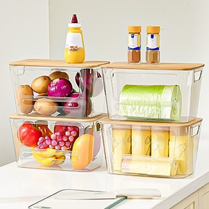 Porte-sacs poubelle en plastique transparent avec couvercle en bambou, bac à linge empilable, conteneur de rangement sous l'évier - Product Image 2