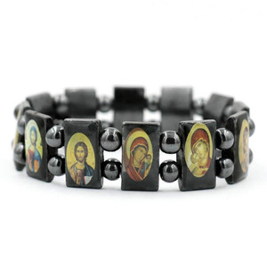 Bracelet de thérapie magnétique en hématite pour hommes, noir, représentant Jésus, saint <span class=keywords><strong>messie</strong></span>, christianisme, religion, bracelet spirituel - Product Image 1