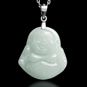 Pendentif Bouddha rieur en jade naturel, collier en argent S925, pendentif en jade de qualité glace, style féminin - Product Image 2