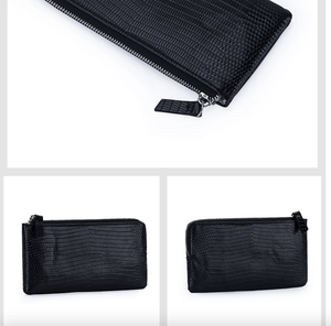 Ando Bag Cartera larga delgada con cremallera para mujer, de piel auténtica de vaca, con textura grabada de lagarto - Product Image 4