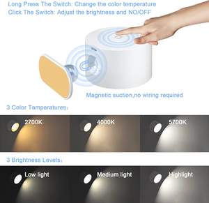 Lámpara de Pared LED Inalámbrica Recargable por USB con Bola Magnética, Funciona con Batería, 3 Colores de Brillo, Control Táctil para Dormitorio - Product Image 2