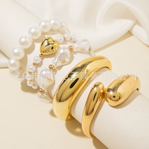 European American Jewelry Fashion Liquid Pleated Metal <strong>Large</strong> Wide Gold <strong>Bracelet</strong> Irregular <strong>Beaded</strong> Geometric <strong>Bracelet</strong> Wholesale - Product Image 5