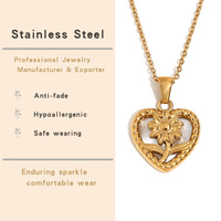 Collier en forme de cœur et de fleur brillant plaqué or 18 carats, étanche, inaltérable, empilable, bijou féerique pour femme