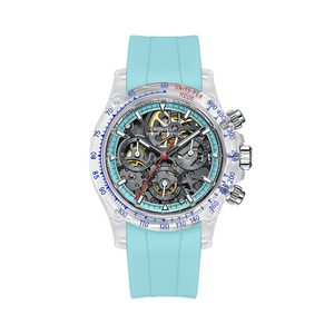 데이토나 한정판 남성용 기계식 시계-항저우 포인터 크리스탈 케이스 독특한 트리플 아이 디자인 블루 러버 스트랩 - Product Image 1