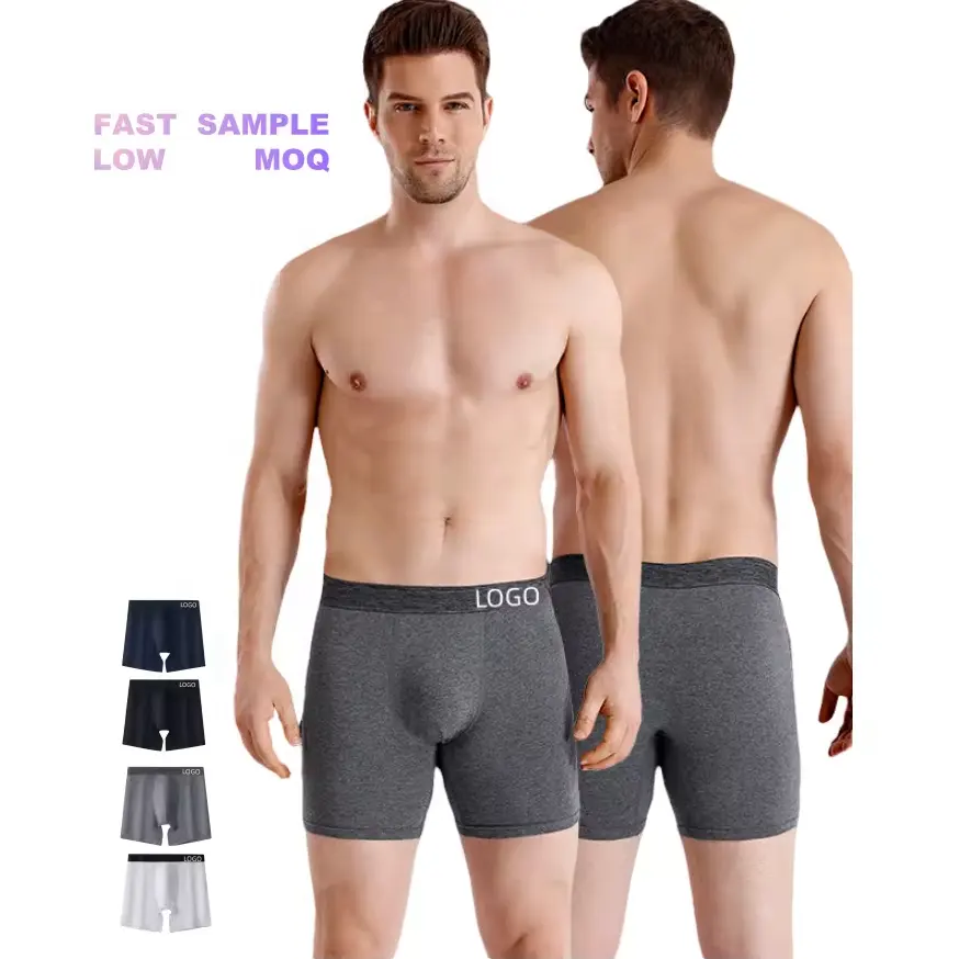 Vente en gros Marque privée Logo personnalisé Culotte amincissante Taille Plus 95 Coton 5 Spandex Boxer pour hommes Sous-vêtements Caleçons pour hommes