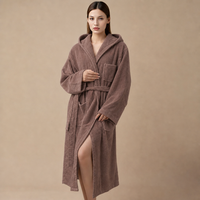 Peignoir de spa en coton peigné marron avec capuche, chaud et durable, pour sauna et sources chaudes, pour couple, avec ceinture, sur mesure