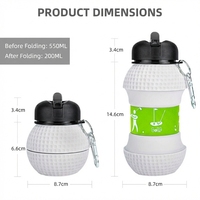 Mug de voyage sportif pliable en silicone, anti-fuite, réutilisable, sans BPA, grande capacité 550 ml, motif dessin animé, logo personnalisé, portable