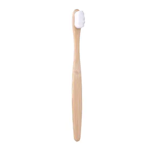 Escova de dentes de bambu para adultos, escova de dentes de cerdas Nano Macio ultra ondulado branco com cabo plano, fornecedor dourado