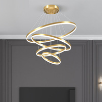 Lustre rond en acier inoxydable doré, plafonniers, suspension LED circulaire, éclairage tombant, suspension pour escalier et hôtel